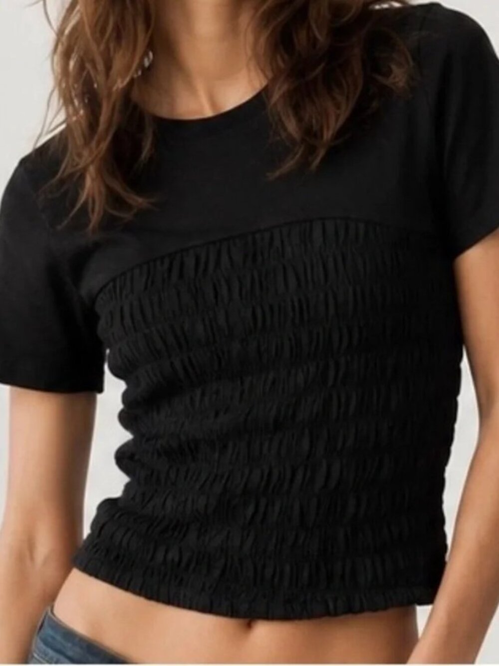 Anthony Thomas Melillo cotton black smocked crop top, size M